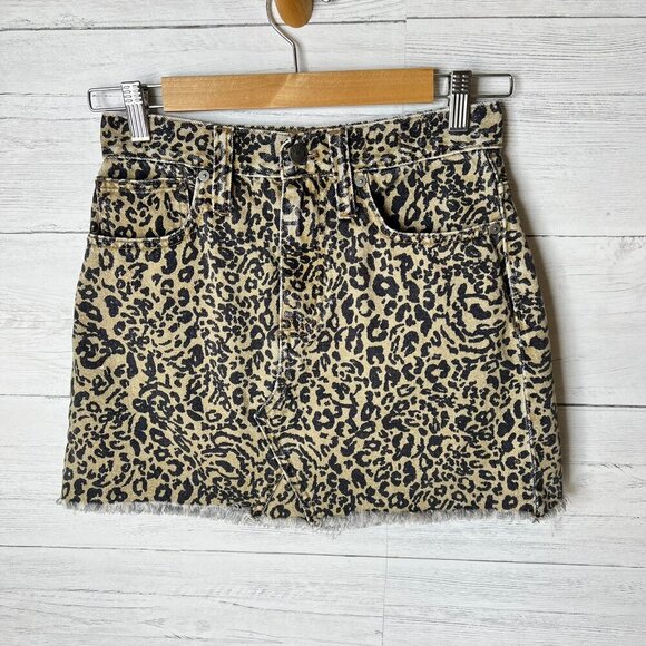 Madewell Skirt Womens Size 25 Rigid Denim A Line Leopard Mini 100% Cotton - Picture 4 of 16